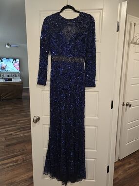 Mac Duggal Navy Blue Sequin Evening Dress Size 6